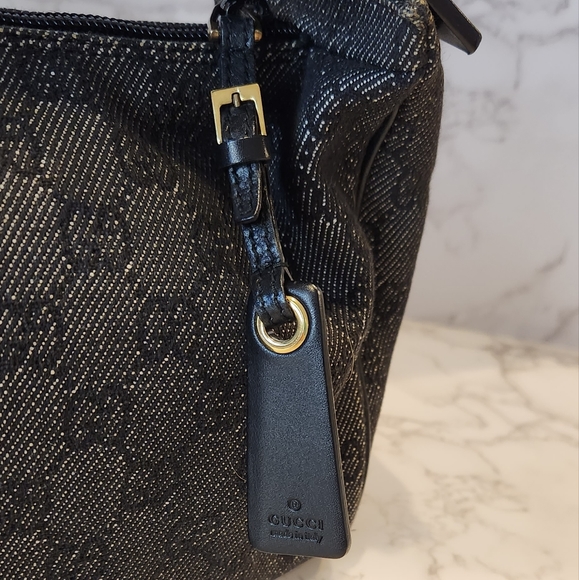 GUCCI Gray/ Black Denim GG Web Monogram Shoulder Bag - Picture 8 of 13